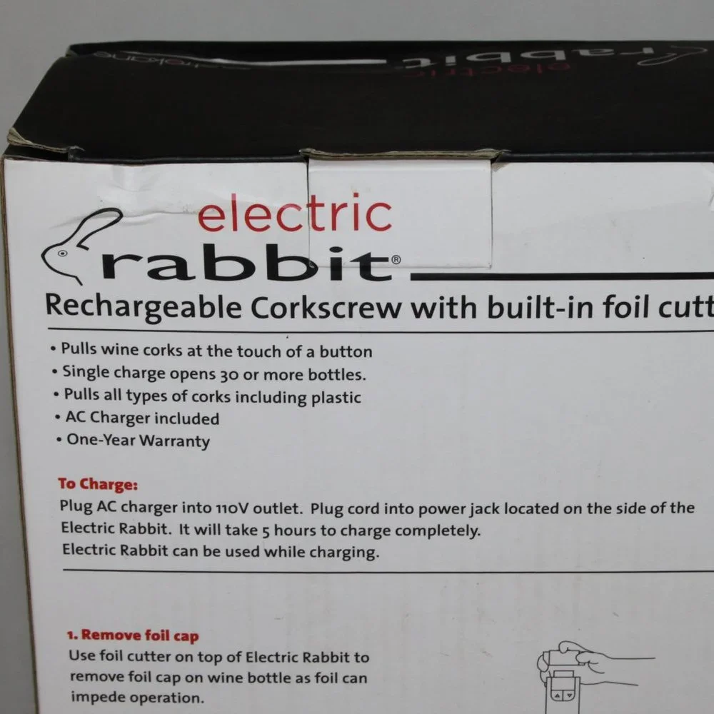 ELECTRIC RABBIT RECHARGEABLE CORKSCREW w/BUILT-IN FOIL CUTTER RED METROKANE